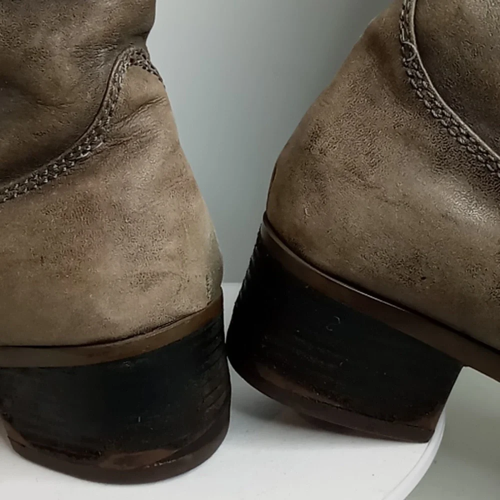 Lucky Brand Leather Knee High Distressed Boots -Hippie- Grey Distressed - 6.5 M